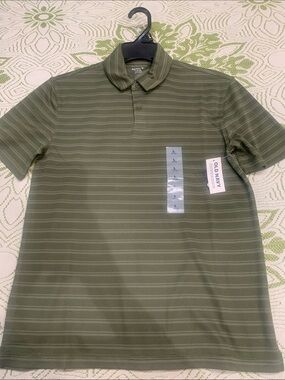 Old Navy Men's Olive Green Striped Polo